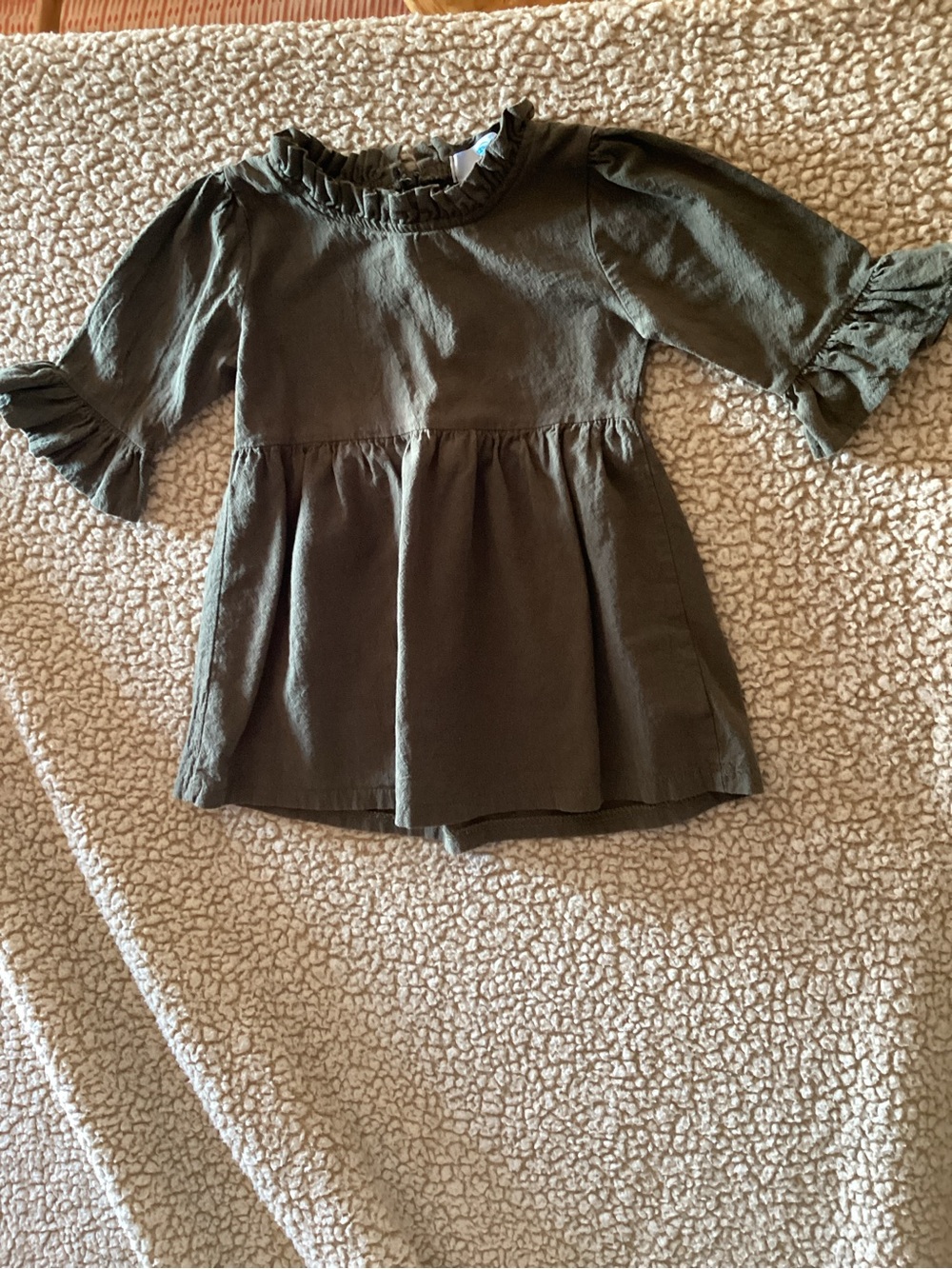 Canis Dress 100% Cotton Zip Back 3/4 Sleeve Avacodo Green 3T (100) Ruffles